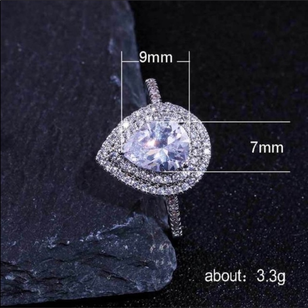 PEAR CUT 925 STERLING SILVER DIAMOND RING - Picture 6 of 8